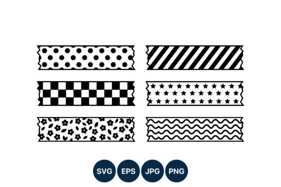 Black White Decorative Tape Strips: Graphics & Illustrations