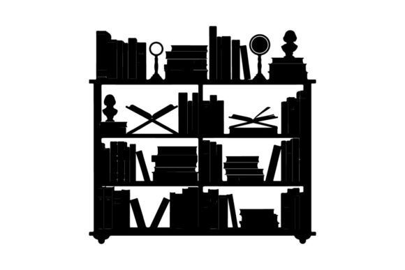 Bookshelf with Books and Decorative Item Graphics