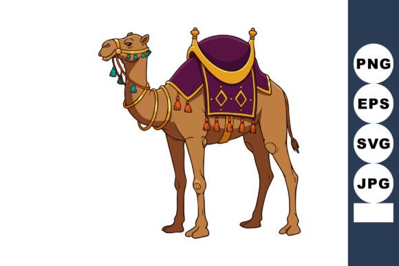 Camel with Decorative Purple and Orange