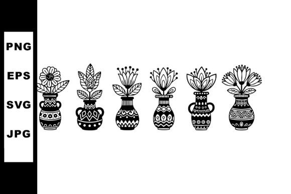 Decorative Black and White Flower Vases Graphics