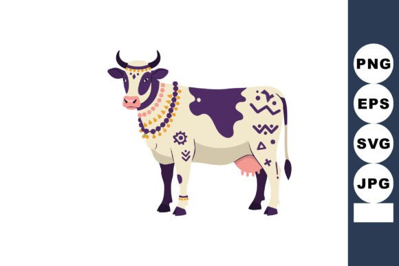 Decorative Cow with Tribal Patterns and Graphics