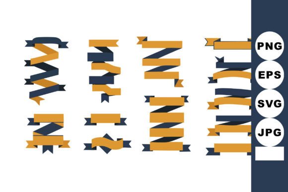 Decorative Navy and Orange Ribbon Banner Graphics