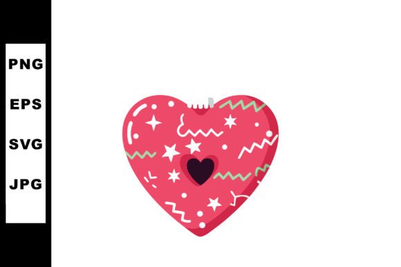 Decorative Red Heart with Stars and Zigz Graphics