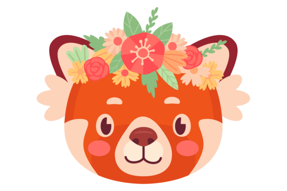 Red Panda with Decorative Flowers Headdress Graphics