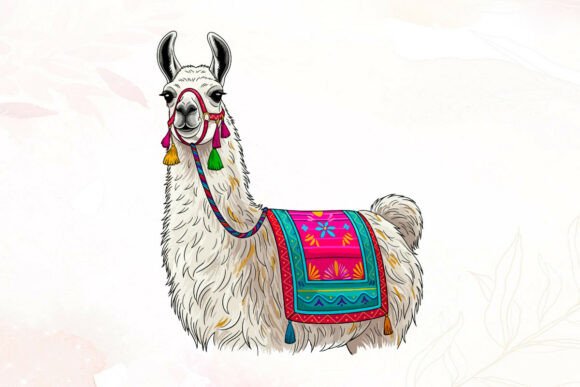 White Llama with Vibrant Decorative Graphics